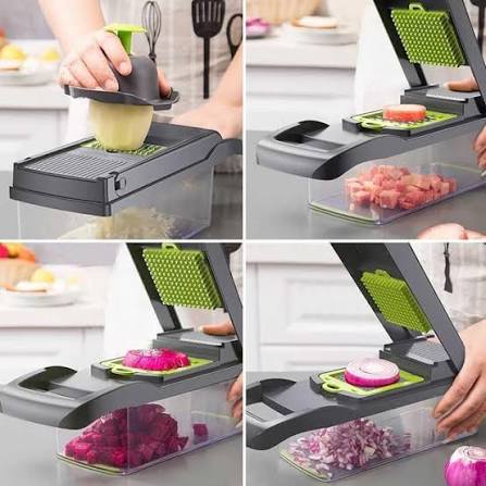 Multifunctional Vegetable Chopper 14-in-1 – Manual Food Slicer, Dicer & Cutter with Container, Interchangeable Blades, Peeler & Egg Separator