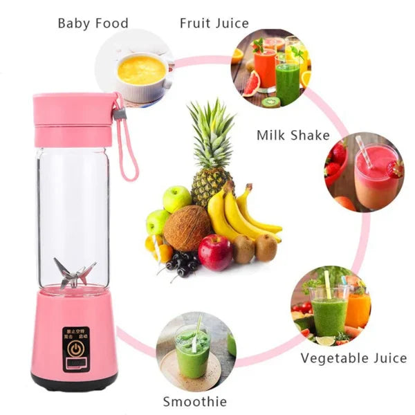 Portable Blender Bottle – USB Rechargeable Mini Juicer with 6 Blades for Smoothies & Fruit Juice | Personal Travel Blender
