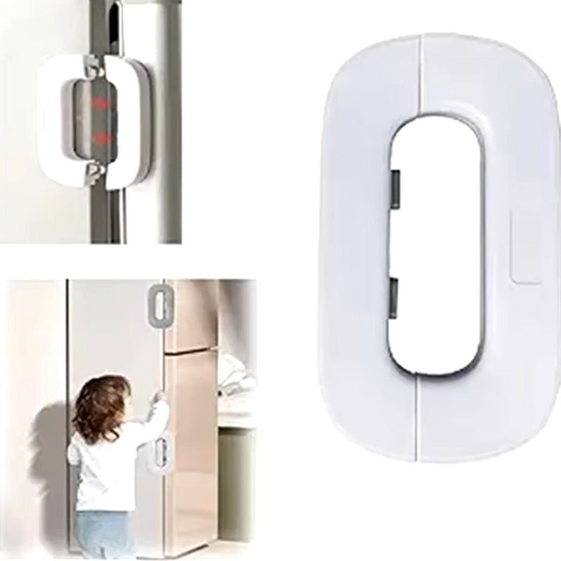 Keep kids safe with this easy-install child safety lock for refrigerators, cabinets & freezers. No drilling needed, strong adhesive, secure latch.