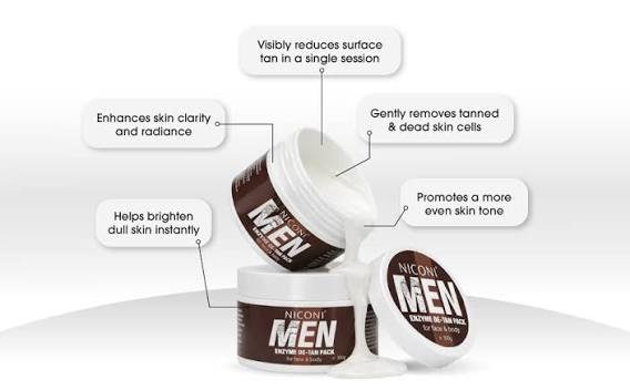 NICONI Men Enzyme De-Tan Pack – Tan Removal Face & Body Cream for Instant Brightening | De-Tan Scrub Mask for Men