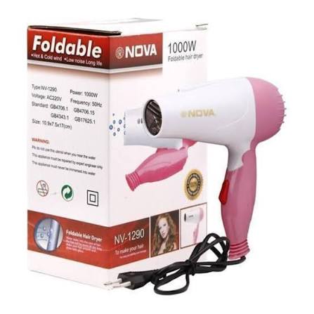 Foldable Hair Dryer 1000W – Ultra Sonic Hair Dryer with Airflow Nozzle & Speed Settings | Compact Travel Hair Dryer