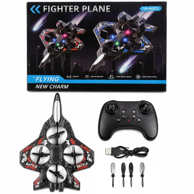Remote Control Fighter Plane Drone Toy with LED Lights | Rechargeable Flying Aircraft for Kids