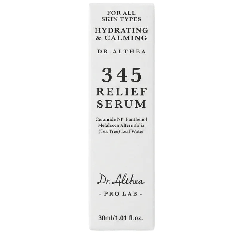 Dr. Althea 345 Relief Serum hydrates & calms skin with ceramide, panthenol & tea tree leaf water. Gentle formula for all skin types, 30ml