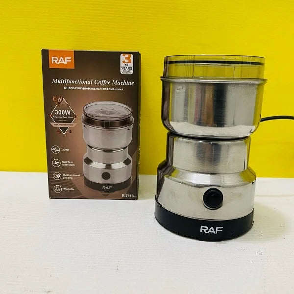 RAF 300W electric coffee grinder with stainless steel blades. Multifunctional grinding for coffee beans, spices & nuts. Washable & easy to clean