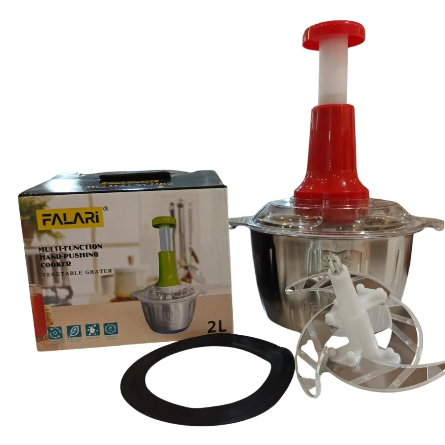 2 Litre Manual Push Chopper – Stainless Steel Meat & Vegetable Chopper, SUS304 Premium Quality Hand Press Food Processor