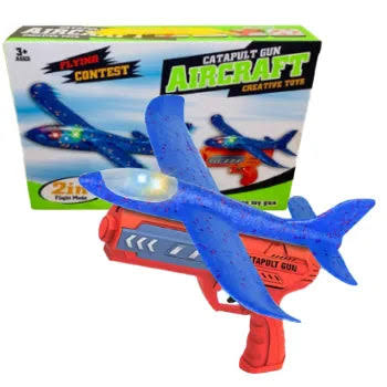 Catapult Gun Aircraft Toy for Kids | Foam Airplane Launcher Glider Flying Toy 2-in-1