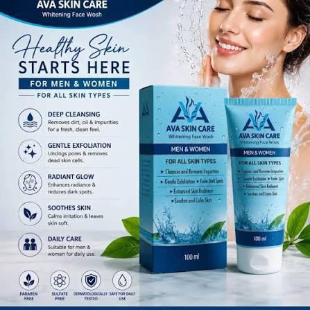 AVA Skin Care Whitening Face Wash – Deep Cleansing Face Wash for Men & Women, Fades Dark Spots & Enhances Radiance | 100ml
