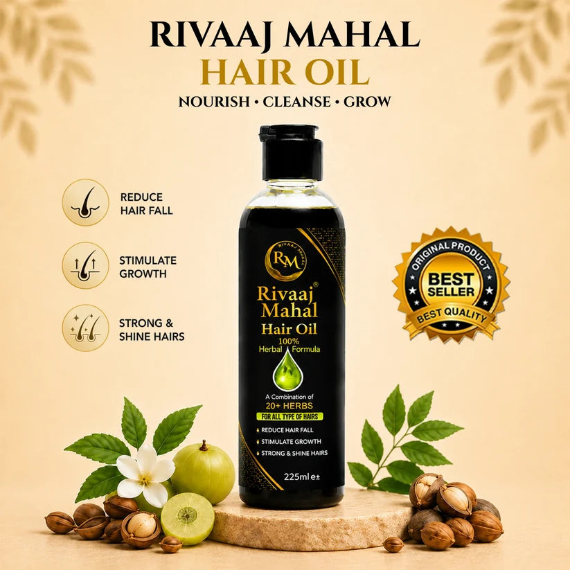 Rivaaj Mahal Herbal Hair Oil – 20+ Herbs Blend to Reduce Hair Fall, Stimulate Growth & Fight Dandruff | 100% Herbal