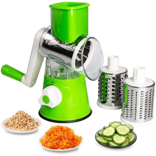 Tabletop Drum Grater – Rotary Cheese & Vegetable Grater with 3 Interchangeable Drums | Manual Kitchen Grater