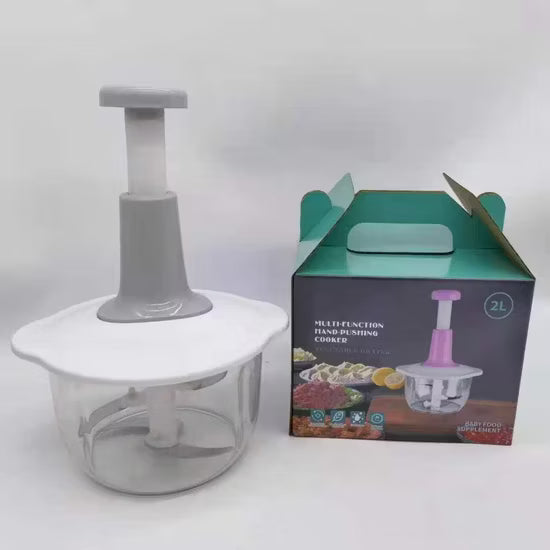 Chop vegetables, meat & herbs fast with this manual hand food chopper. Large bowl, sharp curved blades, no electricity needed—easy to use & clean