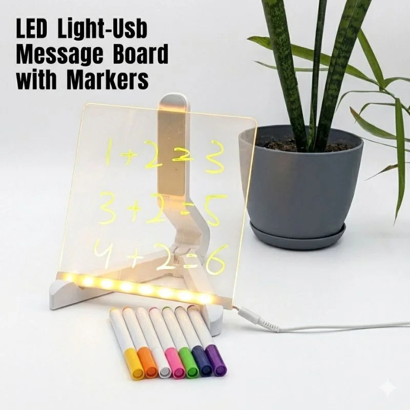 LED Writing Board for Kids | Reusable Acrylic Drawing & Message Board with Color Markers