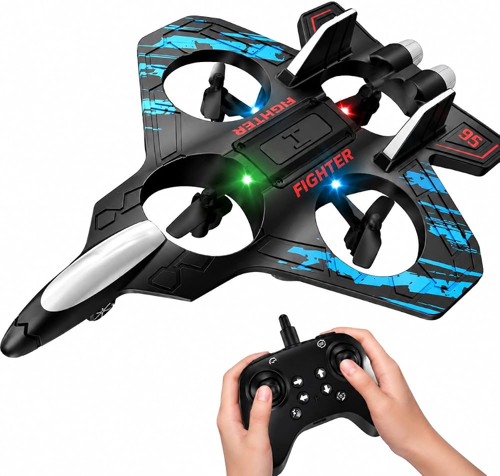 Remote Control Fighter Plane Drone Toy with LED Lights | Rechargeable Flying Aircraft for Kids