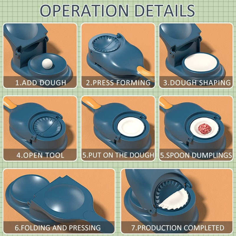 Make perfect dumplings, pierogi & empanadas in seconds with this manual dumpling maker mold. Built-in cutter, easy grip, dishwasher-safe.