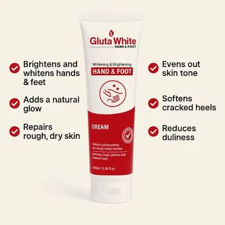 Gluta White Hand & Foot Cream – Whitening & Brightening Cream for Dry, Rough Skin | Hydrates & Softens, 100ml