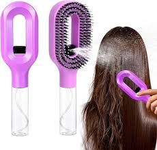 2-in-1 Misting Hair Brush with Water Spray Bottle | Fine Mist Detangling Brush for Curly, Wavy & Straight Hair | Wet & Dry Styling Brush | Portable Anti-Frizz Hair Comb