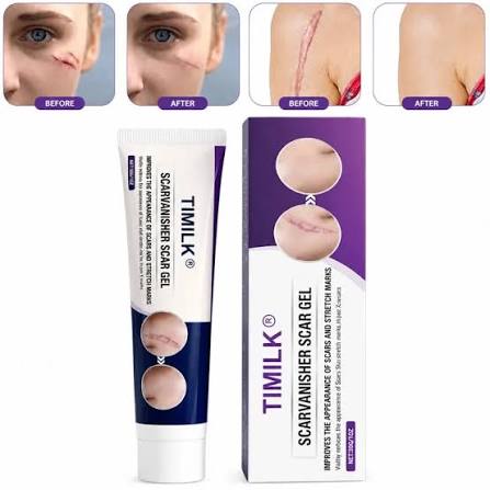 TIMILK ScarVanisher Gel fades old & new scars and stretch marks. Gentle, non-greasy formula for smoother, clearer skin with daily use