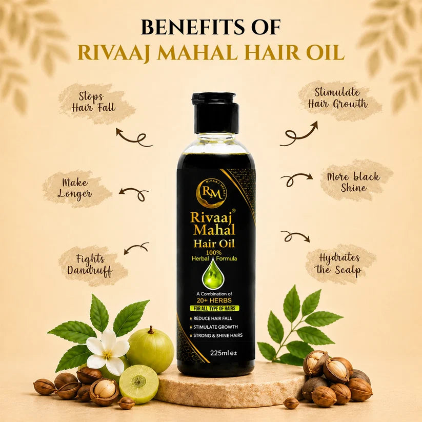 Rivaaj Mahal Herbal Hair Oil – 20+ Herbs Blend to Reduce Hair Fall, Stimulate Growth & Fight Dandruff | 100% Herbal