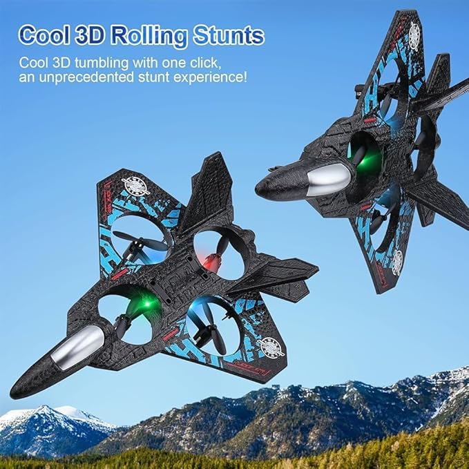 Remote Control Fighter Plane Drone Toy with LED Lights | Rechargeable Flying Aircraft for Kids