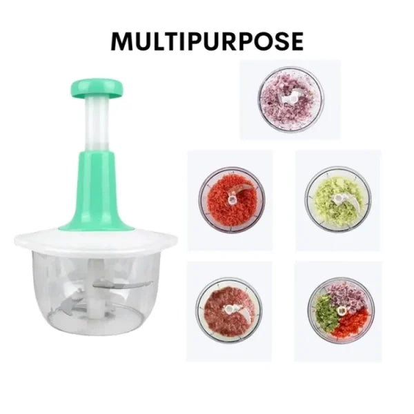Chop vegetables, meat & herbs fast with this manual hand food chopper. Large bowl, sharp curved blades, no electricity needed—easy to use & clean