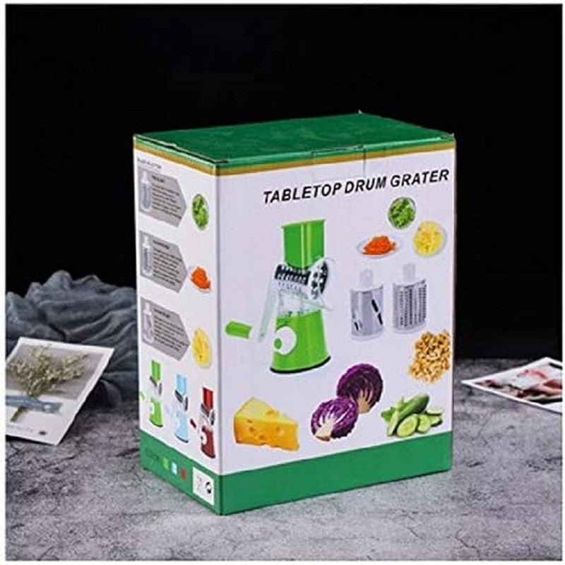 Tabletop Drum Grater – Rotary Cheese & Vegetable Grater with 3 Interchangeable Drums | Manual Kitchen Grater