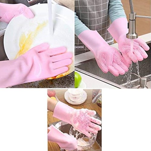 Wash dishes faster with these silicone scrubber gloves. Built-in bristles, waterproof & heat resistant—great for kitchen, bathroom & pet grooming.