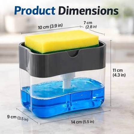 2-in-1 soap dispenser pump & sponge holder keeps your sink tidy. One-touch pump, large soap capacity, sleek countertop design