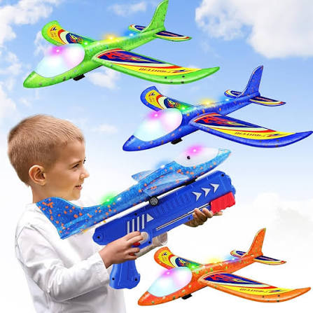 Catapult Gun Aircraft Toy for Kids | Foam Airplane Launcher Glider Flying Toy 2-in-1