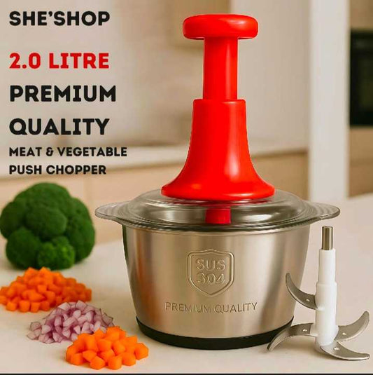 2 Litre Manual Push Chopper – Stainless Steel Meat & Vegetable Chopper, SUS304 Premium Quality Hand Press Food Processor