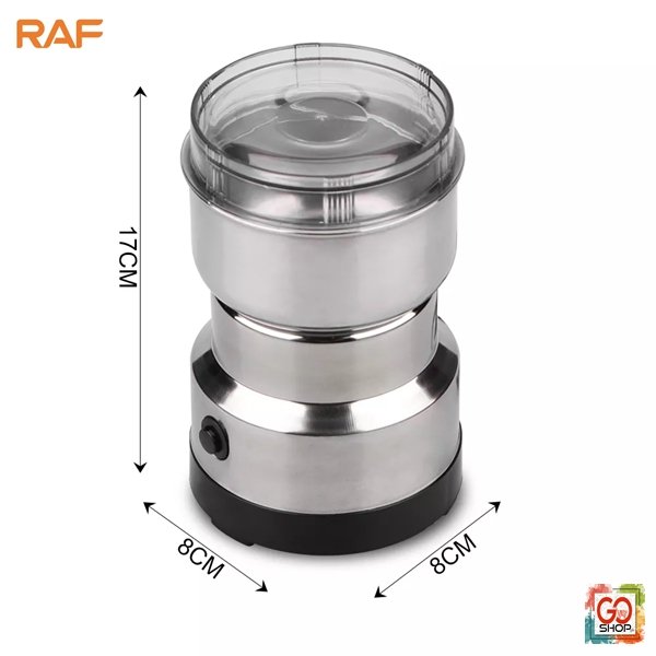 RAF 300W electric coffee grinder with stainless steel blades. Multifunctional grinding for coffee beans, spices & nuts. Washable & easy to clean