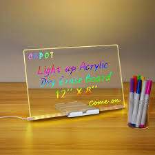 6x6 Inches LED Acrylic Writing Board with USB Light | 7 Colorful Erasable Pens | Message Board with Markers & Stand