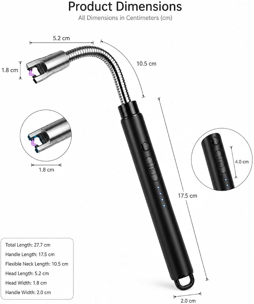 USB Rechargeable Electric Lighter – Flameless Arc Lighter with Flexible Neck for Candles, Gas Stoves & Outdoors | Windproof Lighter