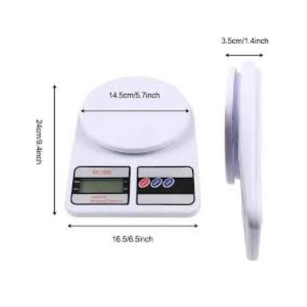 Weigh ingredients precisely with the SF-400 electronic kitchen scale. LCD display, tare function, compact design—perfect for baking & cooking.