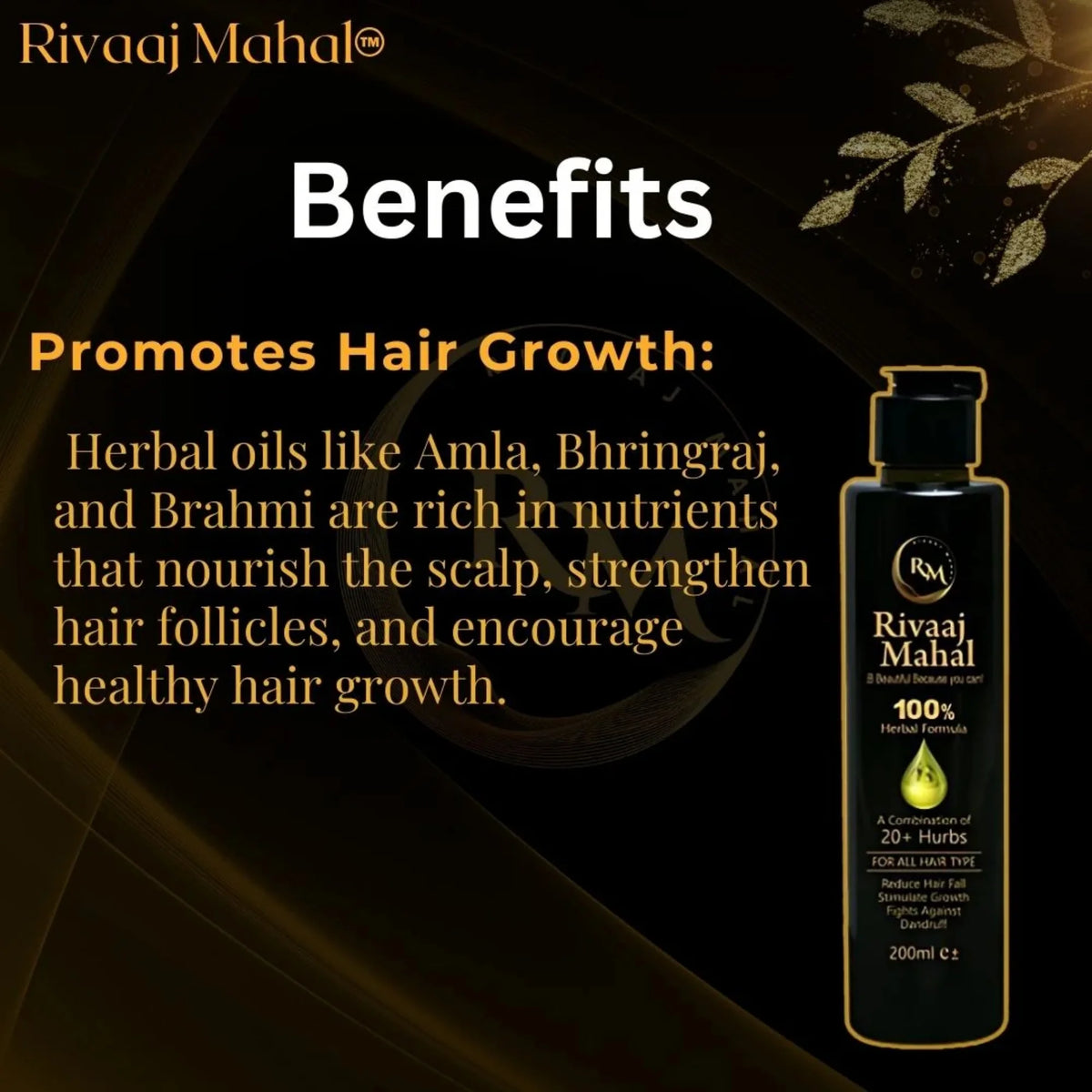 Rivaaj Mahal Herbal Hair Oil – 20+ Herbs Blend to Reduce Hair Fall, Stimulate Growth & Fight Dandruff | 100% Herbal
