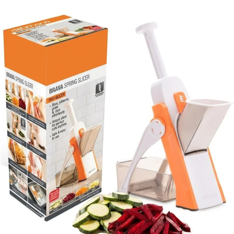 Brava Spring Slicer – Multi-Function Vegetable Cutter for Slicing, Julienne, Grating & Dicing | Pro Vegetable Chopper