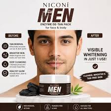 NICONI Men Enzyme De-Tan Pack – Tan Removal Face & Body Cream for Instant Brightening | De-Tan Scrub Mask for Men