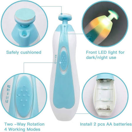 Premium 6-in-1 Electric Baby Nail Trimmer Set | Safe Infant Nail Filer & Manicure Pedicure Kit with LED Light & Storage Case | Cell Operated | Random Color
