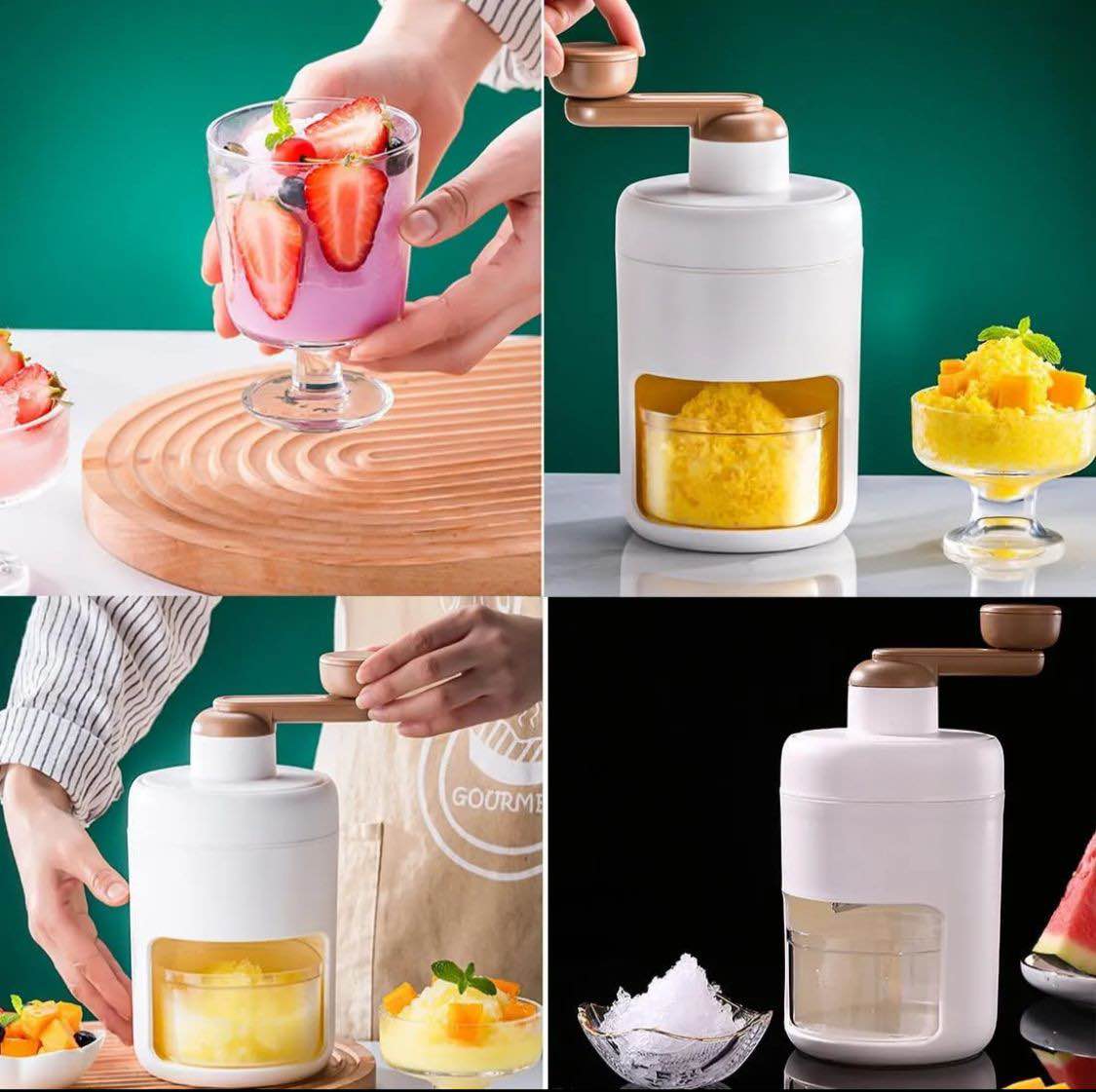 Make shaved ice, snow cones & slushies at home with this manual hand crank ice shaver. No electricity needed—portable, easy to use, great for kids & parties.