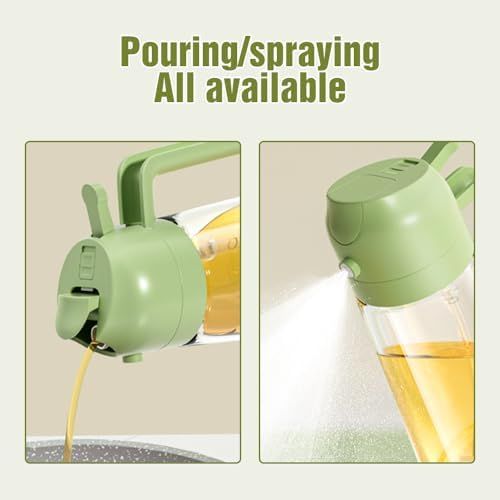 2-in-1 oil sprayer & dispenser bottle for cooking, BBQ, salads & air fryer. Switch between pour and spray modes with one easy-press button.